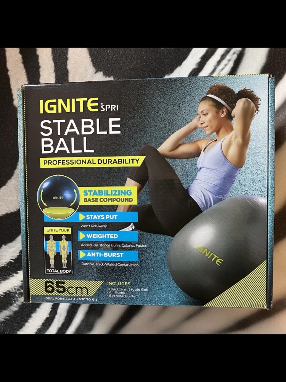 Ignite by SPRI 65cm Weighted Stable Exercise Ball Anti-Burst with Pump